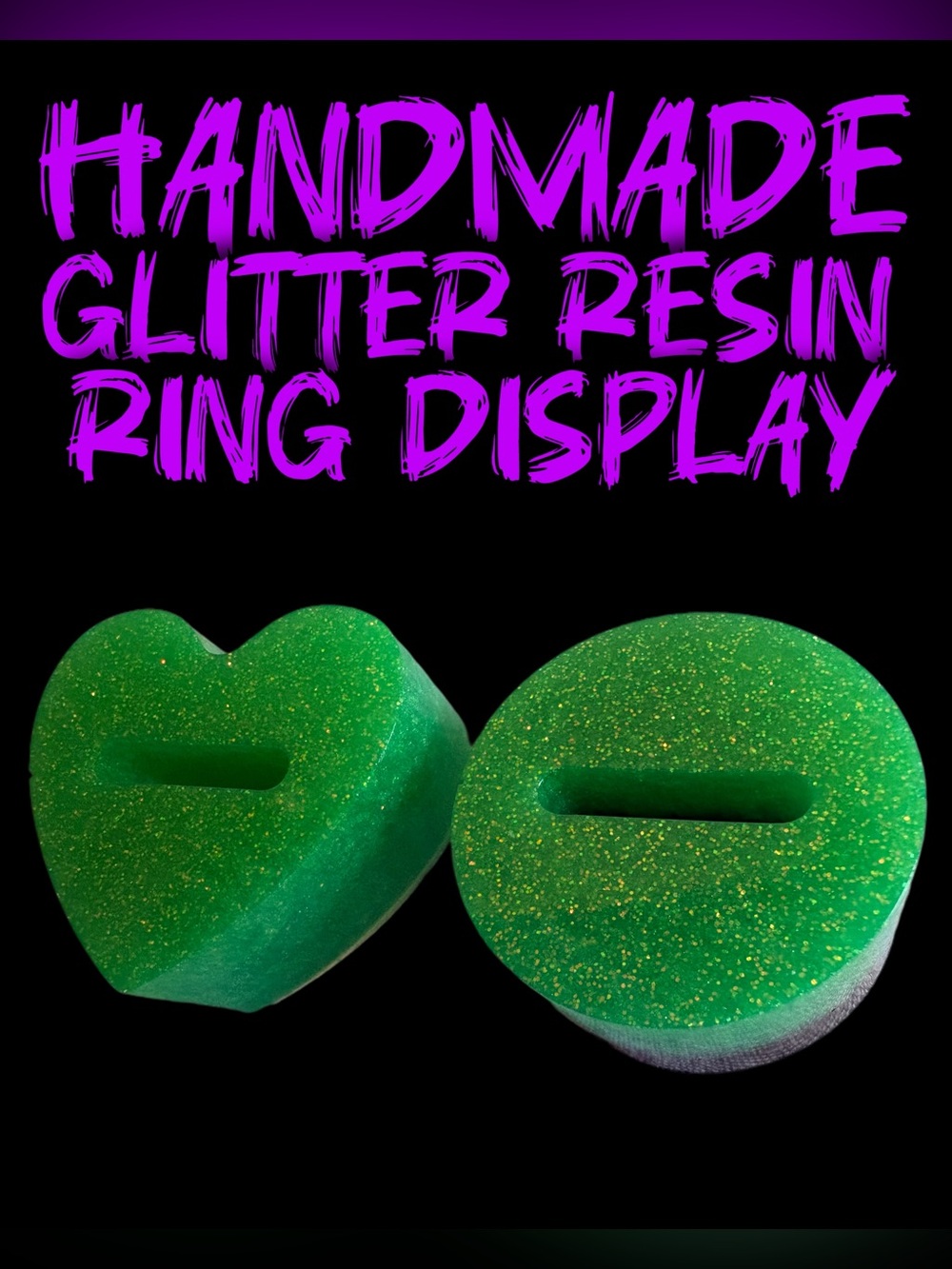 Handmade Green Glitter Resin Ring Holder / Display Set